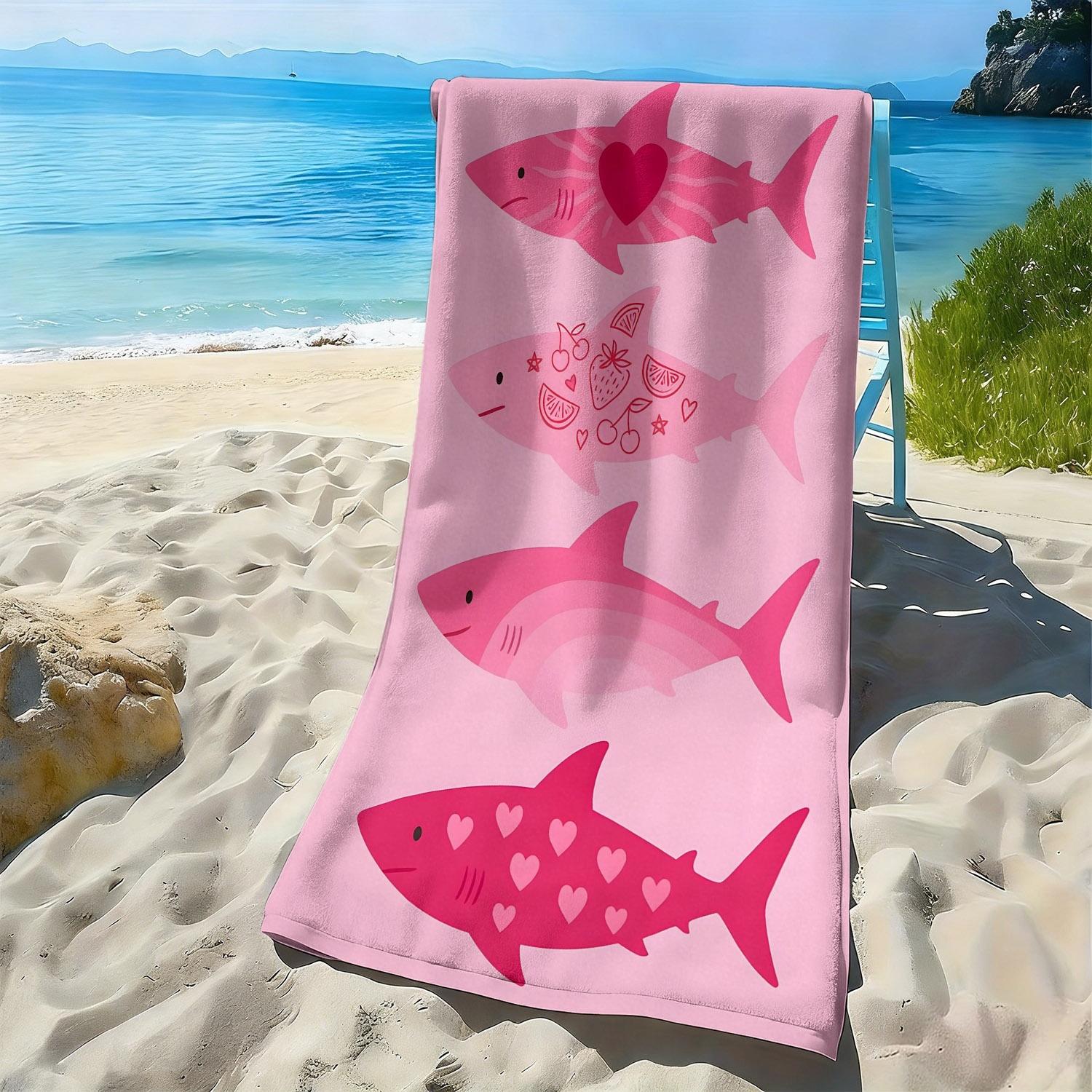 

Shark heart-shaped and fruit-patterned polyester microfiber beach towel is highly absorbent, suitable swimming and beach outings W40*H60(CM)