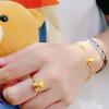 Gold-Plated Crystal Teddy Bear Pendant Necklace & Open Crown Ring Set for Women