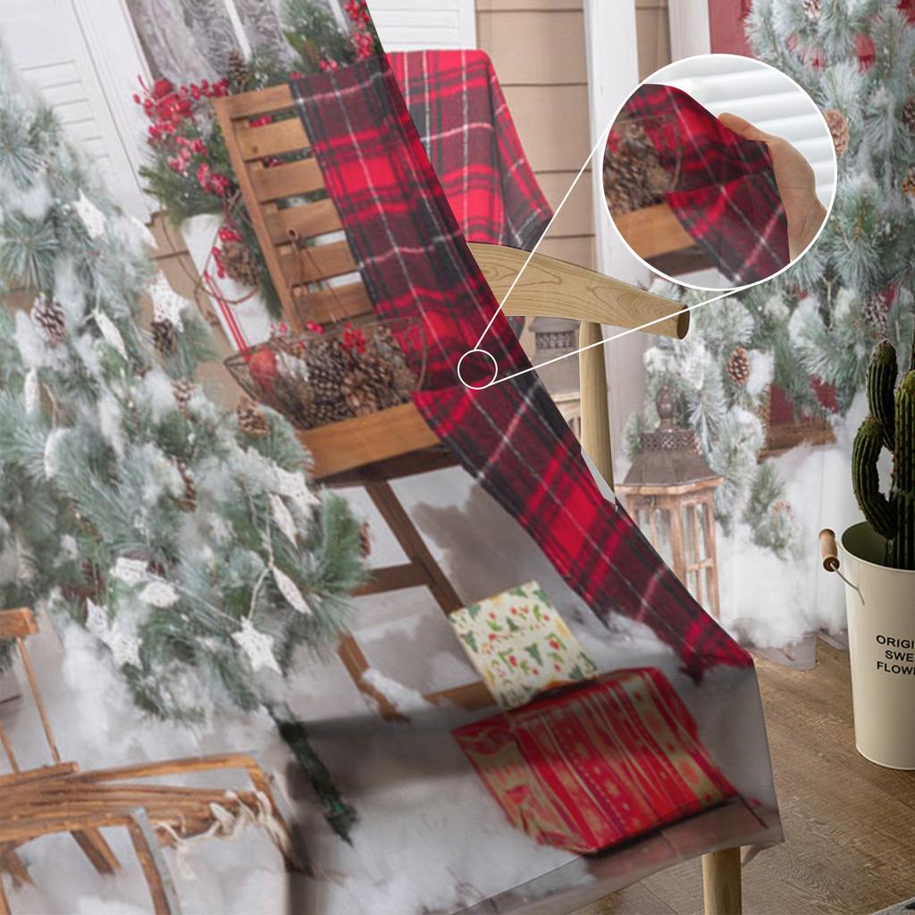Christmas Christmas Tree Leaves Green Red Tulle Sheer Window Curtains for Living Room Bedroom Decor Voile Curtains Drapes