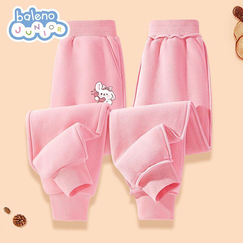 Baleno Girls' Fleece-Lined Pants, Children's Thickened Integrated Fleece Warm Sweatpants, Little Girls' Winter Cotton Pants