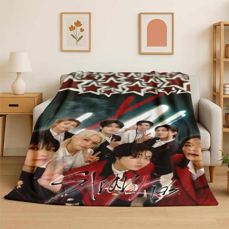 Kpop Stray Kids Musik Star Flanelldecke Weiche Warme Überwurfdecke für Schlafzimmer Wohnzimmer Bett Reise Camping Picknick Geschenk