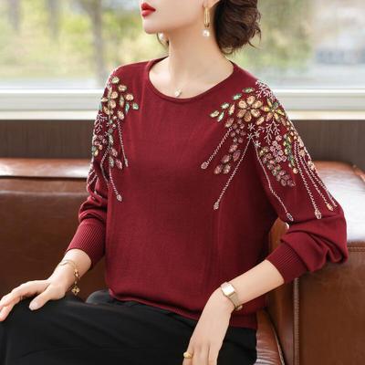 Qianlian Damen Langarm Strickpullover für mittleres Alter