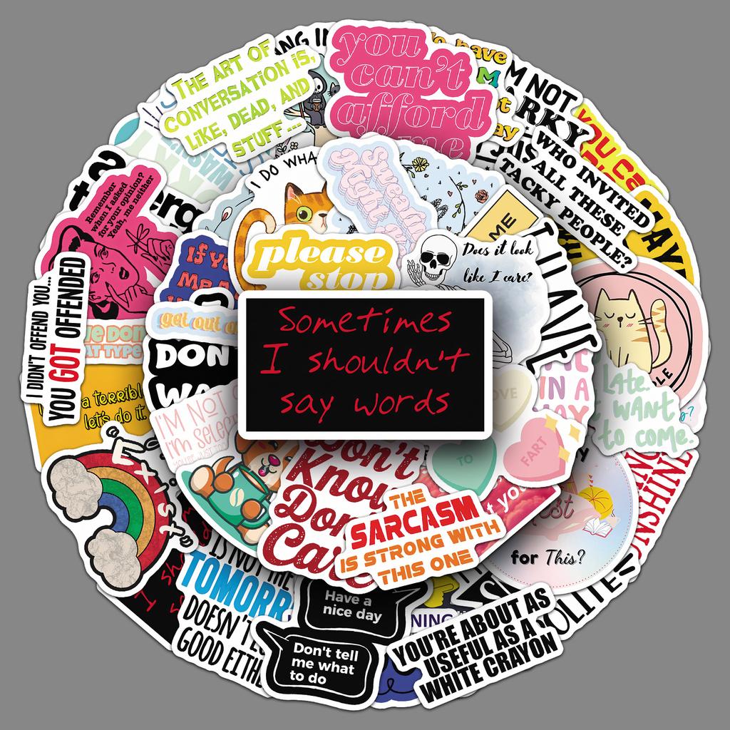 50 Sarkastische MEME Graffiti Aufkleber Personalisierte Englische Kurzsätze Kreative Dekorative Wasserbecher Aufkleber