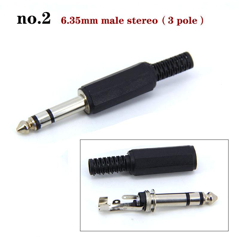 2pcs 2 3 Pole 6.35mm 6.5mm Audio Male Female Mono Stereo Solder Connector Plug Socket Gold Plated Metal Amplifier Mic Converter