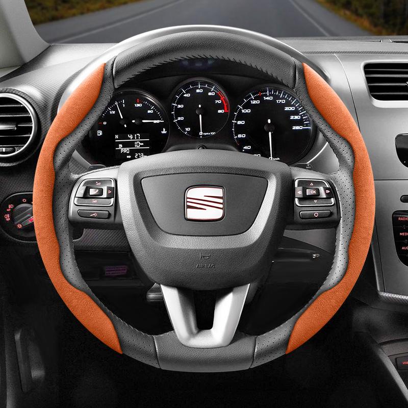 Npcr5 Suitable for Seat Anti-Slip Buckle Segmented Suede Steering Wheel Cover for Ibiza, Arona, Leon, Leon Sportstourer, Ateca and Other 