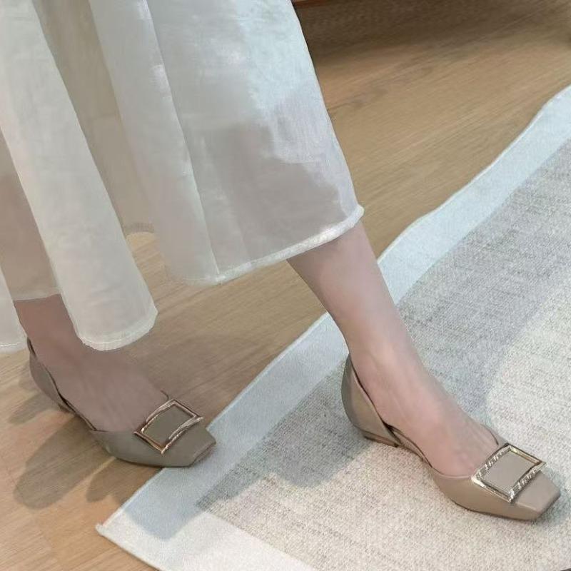 Fashion Heightened Block Heel Single Shoes Autumn New Square Toe Shallow Mouth Metal Buckle Slip-on Non-Slip Low-Top Shoes