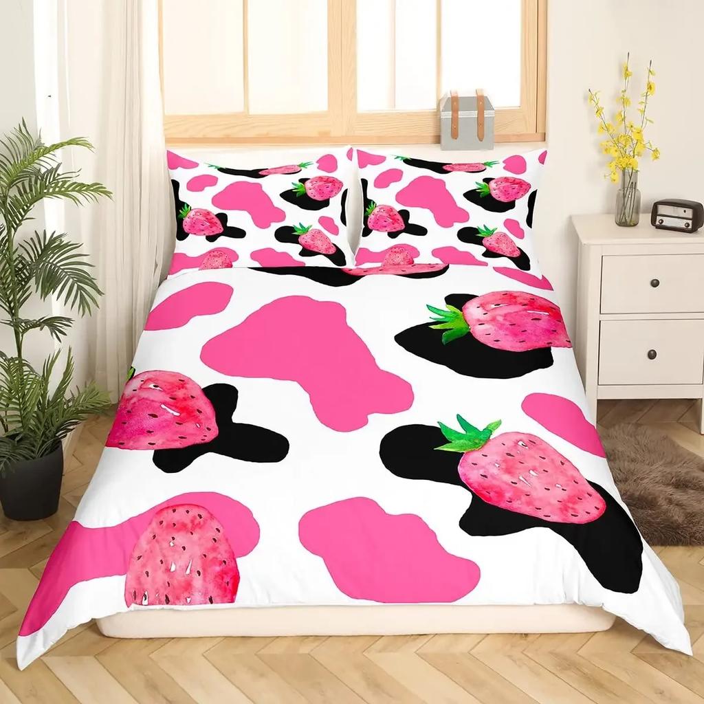 Cute Cow Print Kawaii Highland Cow Bedding Set Single Twin Double Queen King Cal King Size Bed Linen Set