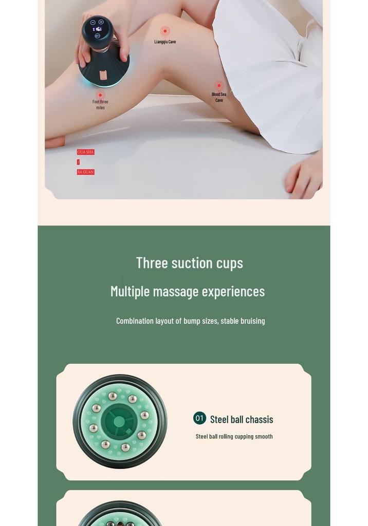 Portable Heated Electric Cupping Device for Full-Body Therapy, Meridian Brushing, and Gua Sha Scraping