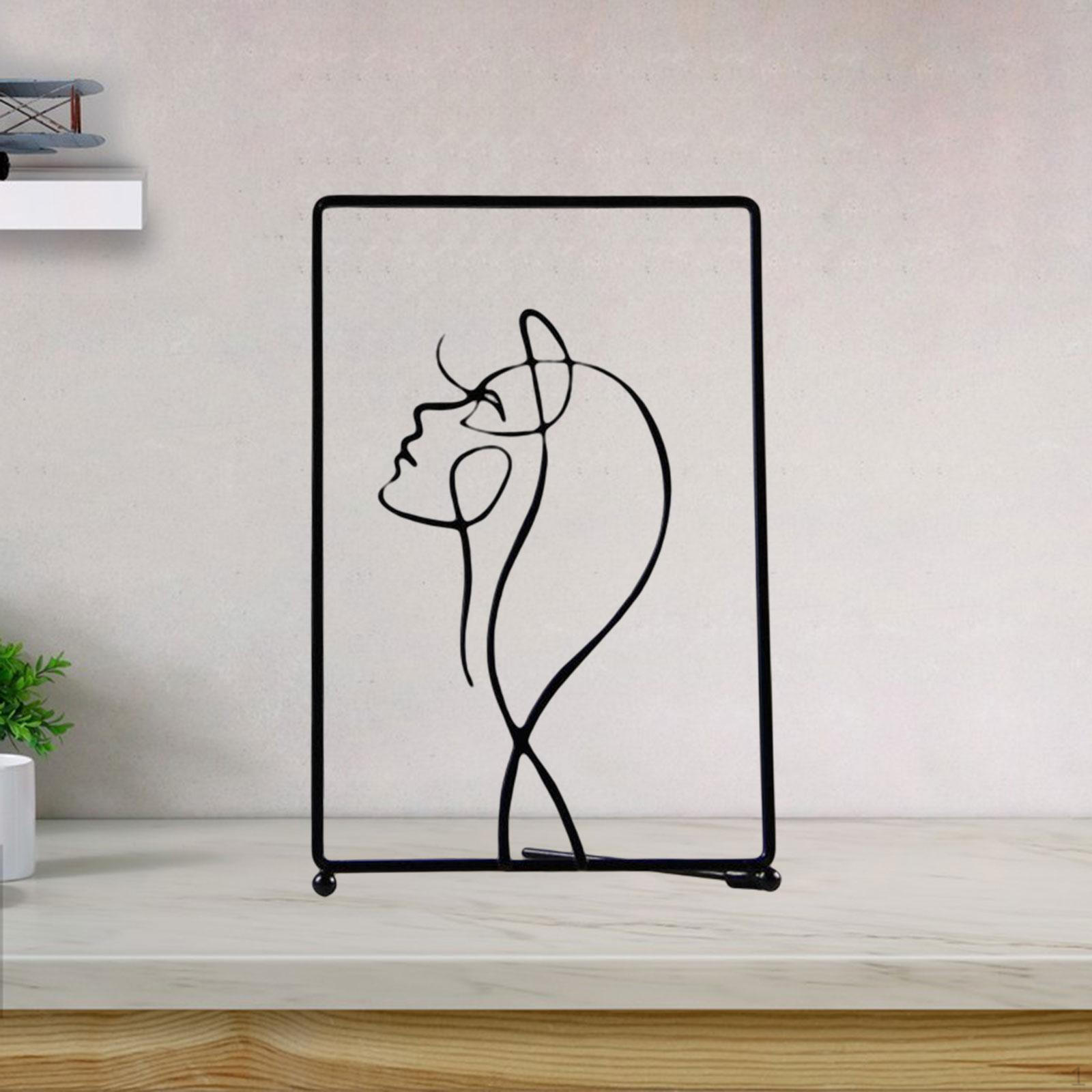 

Modern Woman Art Line Drawing Figurines with Bracket Tables Centerpiece Metal Frame Human Face