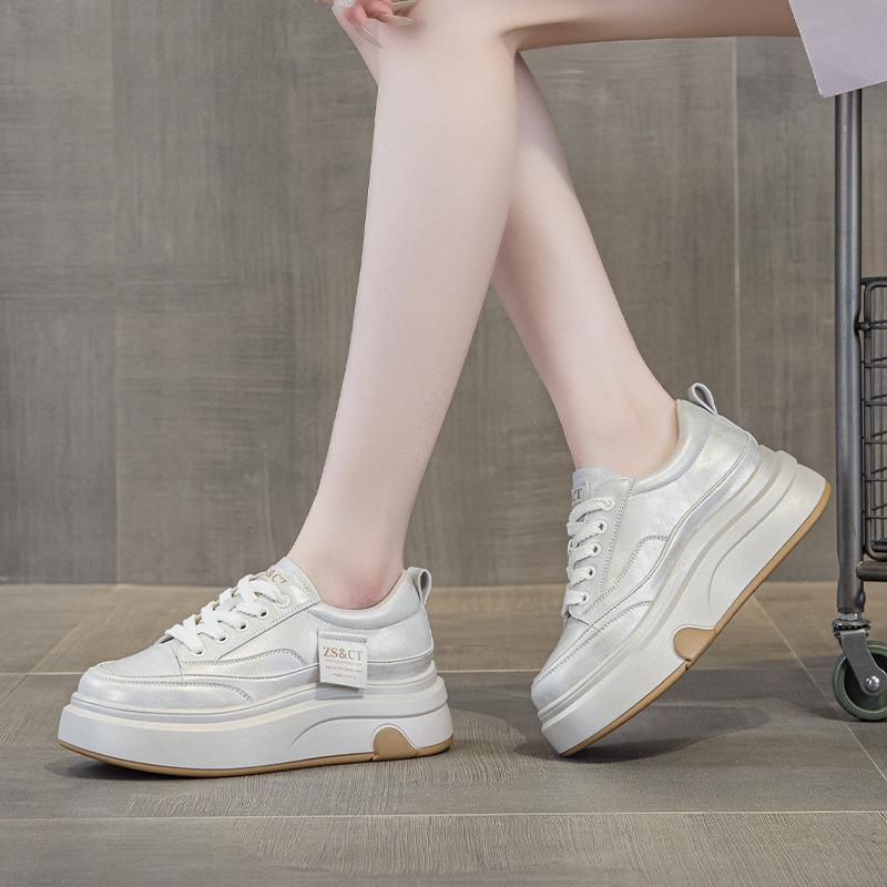 9978 leather white shoes women's spring new thick-soled comfortable non-slip versatile sports cowhide casual board shoes