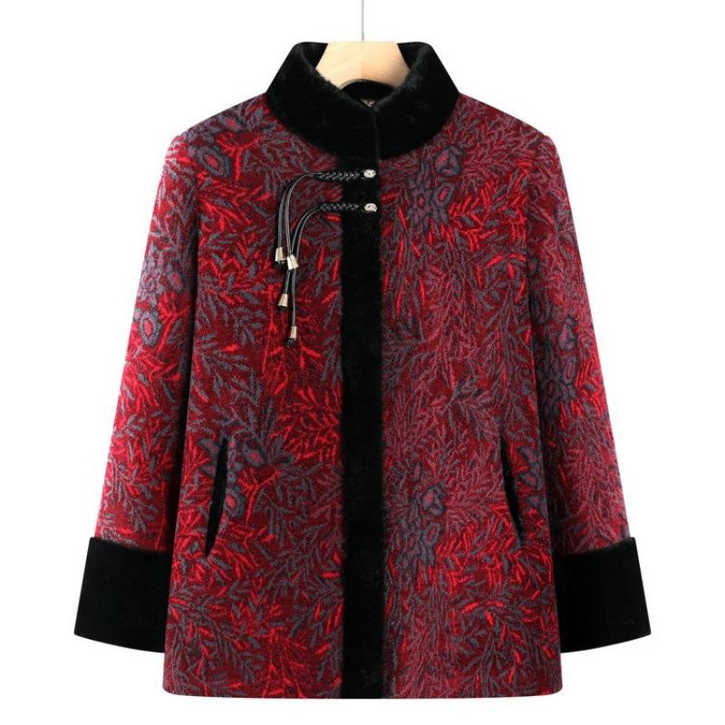 Middle-aged Elderly Autumn Clothing Female Grandmother Clothing Woolen Coat Aged Elderly Clothing Mother Autumn Mink Velvet Coat