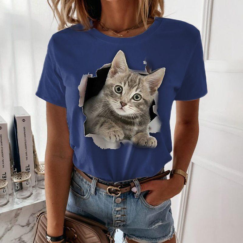 Damen Rundhals Tier Serie 3D Digital bedrucktes Kurzarm T-Shirt