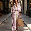 Damen Boho Baumwolle Leinen 2-teilige Sets, 3/4 Ärmel Bedruckte Hemden und Weite Hosen Passende Sets, Lockere Urlaubs-Lounge-Outfits