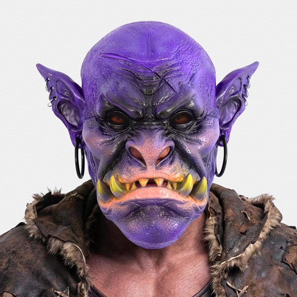 Warcraft Witch Mask Fantasy Pointed-ear Full-face Latex Masks Wrinkled Skin Fangs Pointed Ears Full-head Hood Halloween Mask
