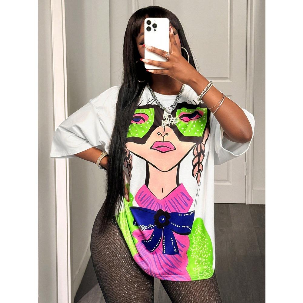 BamGleam Oversized T-shirt Loose Casual Hip-Hop Style Graphic Printed Women T-Shirt Summer Fashion Y2k Ladies Clothes Female Tee