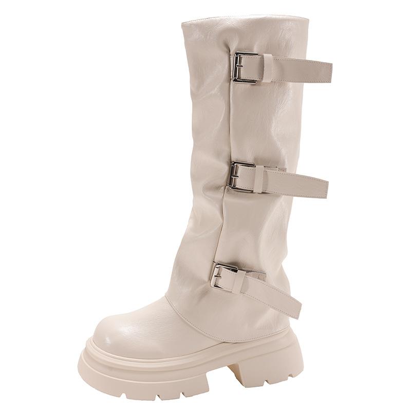 White fashion explosion thin medium and long boots women's shoes 2025 new autumn small thin thick heel trouser boots