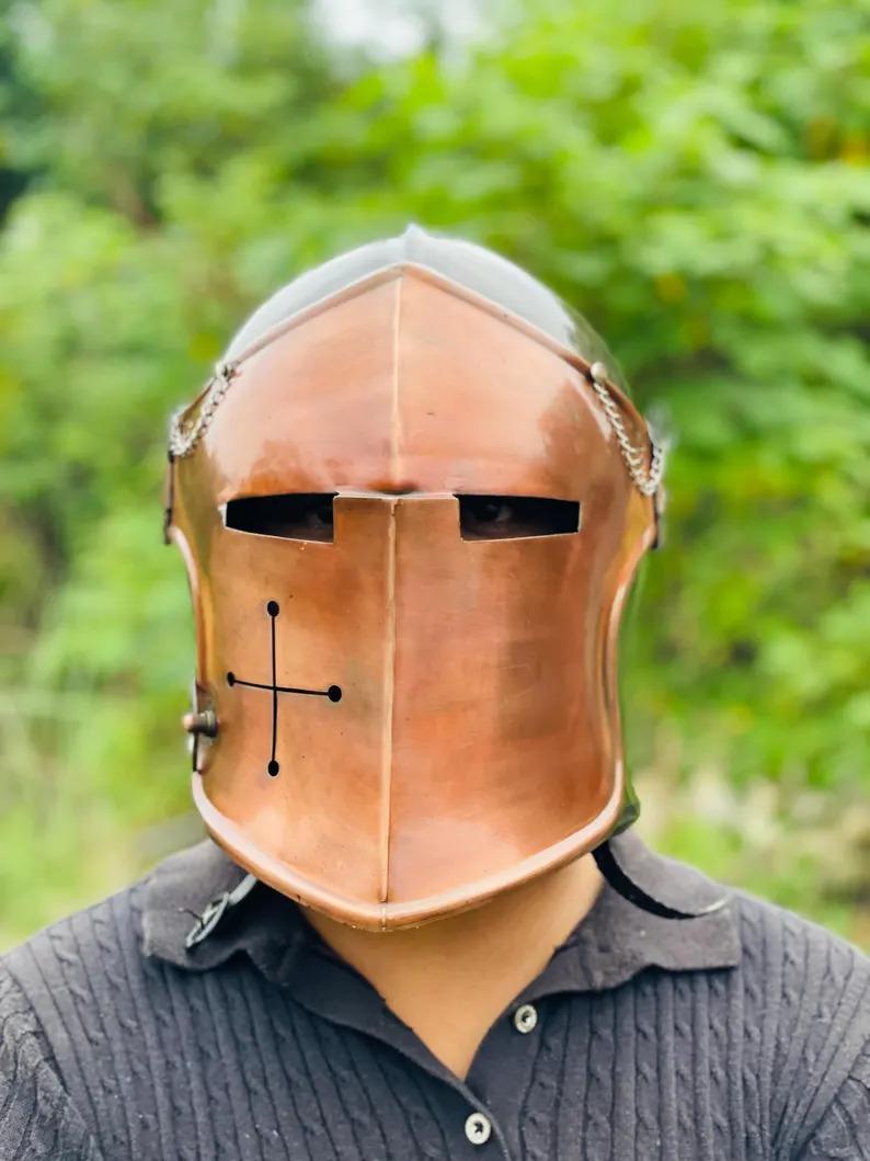 

Barbuta Helmet Copper Antique ~ Barbute Helmet with Faceplate ~ Battle-Ready Knight Armor for SCA, LARP
