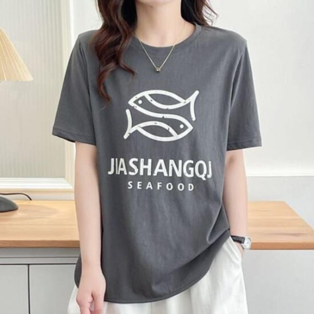 Navava Daily ShorT Sleeve T shirT Fish leTTering nT2606