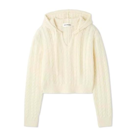 [Lily Brown] Cable Knit Hoodie LWNT244171 Women s WHT Free Size