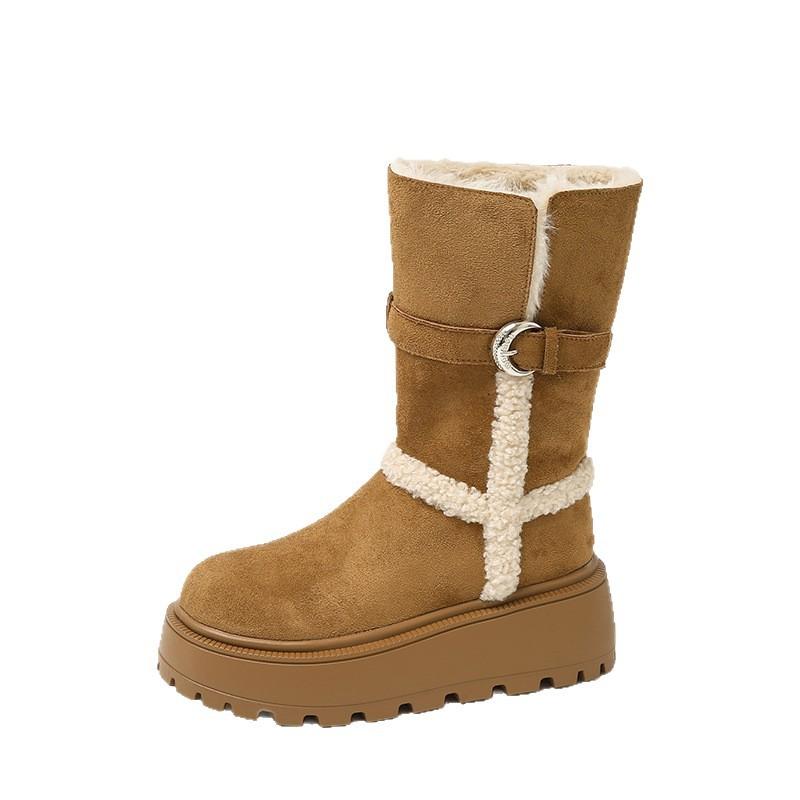 [Fanfna] Thick-soled velvet thickened medium-tube snow boots women's 2025 new retro fashion versatile medium-tube boots
