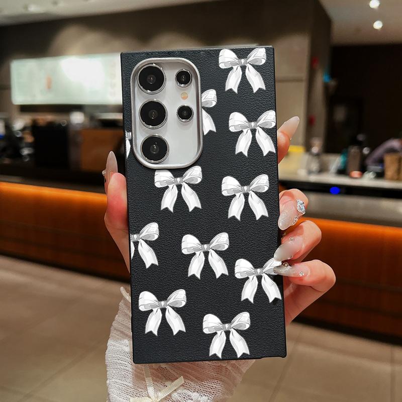 

Тонкий протиударний чохол з візерунком бантика для Samsung S25 Ultra S24 FE S23 S22 S21 A56 A36 A16 A15 A55 A35 з текстурою шкіри, м яка матова задня кришка з ТПУ Samsung A35 чорний