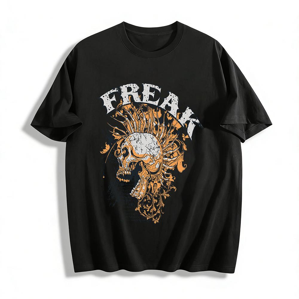 

Vintage Dark Skull Freak Print Trendy Unisex Casual Short Sleeve T-Shirt Pure cotton T-shirt XXS