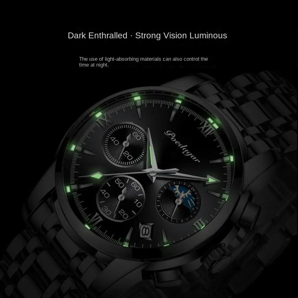 Pánské hodinky z nerezové oceli, nové, vodotěsné, světelné, pro studenty, s pouzdrem na hodinky, pro obchodníky, s pouzdrem na hodinky.