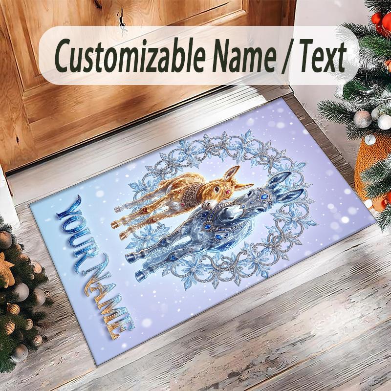 Snow Theme Crystal Velvet Floor Rug Personalized Custom Name Text Warm Carpet Home Decoration