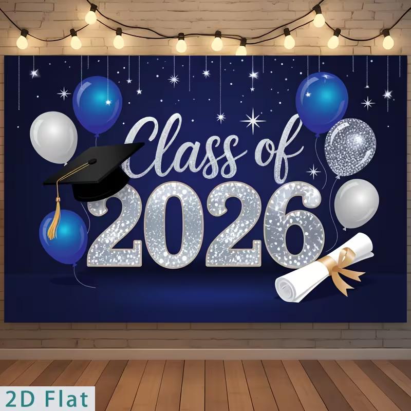 2D Class of 2026 Graduation Banner with Cap and Scroll for Graduation Event 47.2x31.5inch/120*80cm