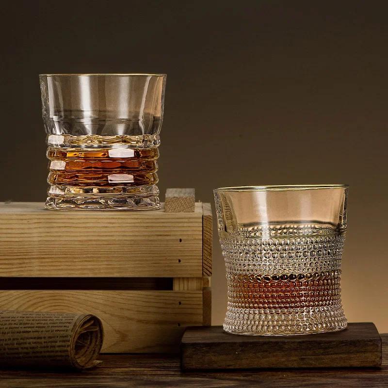 300ml Glas Kristall Tassen Kreatives Weinglas Reliefmuster Becher Trinkgeschirr Bar Party Whiskey Bierglas Transparentes Brandyglas