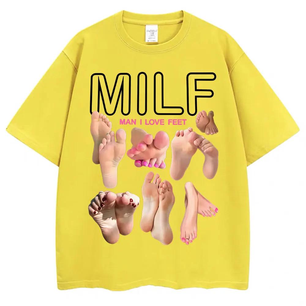Summer men's MILF men, I love feet, funny meme pattern printed T-shirt, 100% cotton, casual streetwear, foot fetish