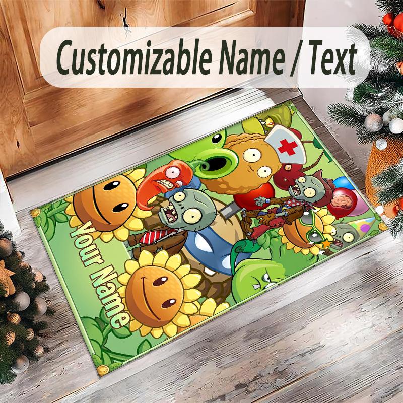 Personalized Crystal Velvet Carpet Custom Name Text,Plants vs. Zombies Anti Slip Area Rug For Home Decoration