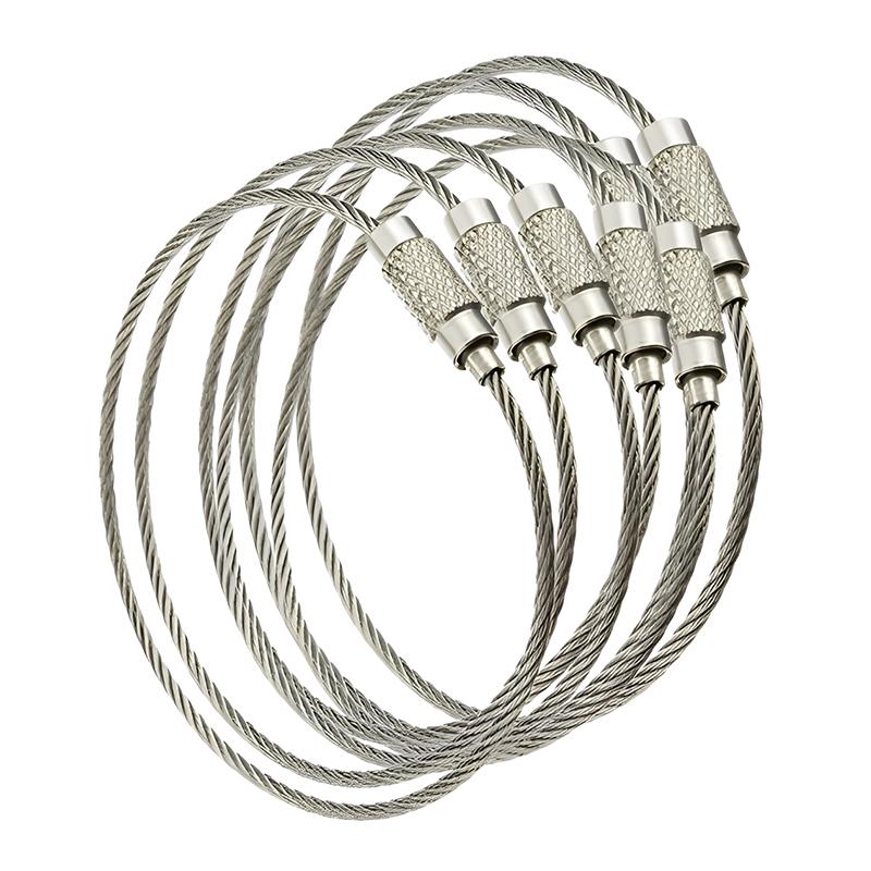 5PCS Wire Rope Key Chains 200MMx2MM Screw Locking Durable Stainless Steel Keyring Gadget Outdoor Tools DIY Camp Luggage Tags ZYF