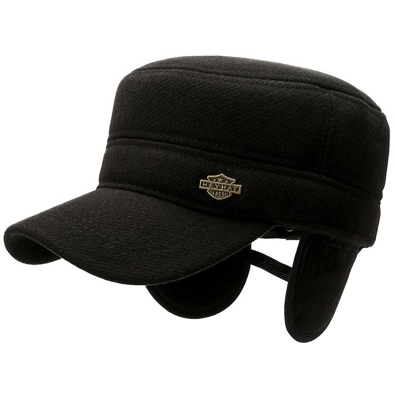 Hat Middle-aged Men's Flat Top Hat Winter Man Thermal Hat Men's Autumn and Winter Thermal Ear Protection Cap