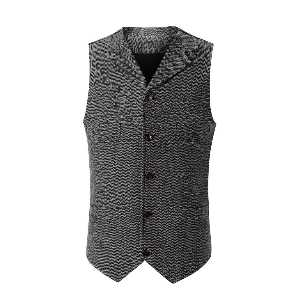 Men's Slim Fit Single-Breasted Herringbone Suit Vest for Wedding and Groomsman
