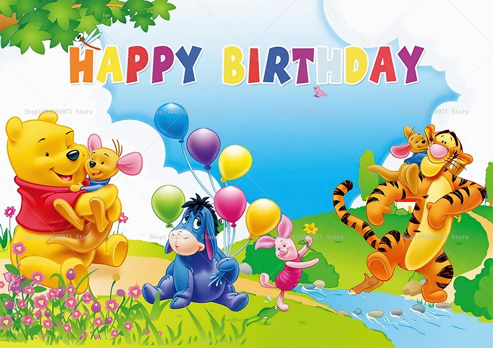 Winnie The Pooh Backdrop Kids Birthday Decoration Background Bear Friend Tiger Vinyl Polyester Photography Decor Props