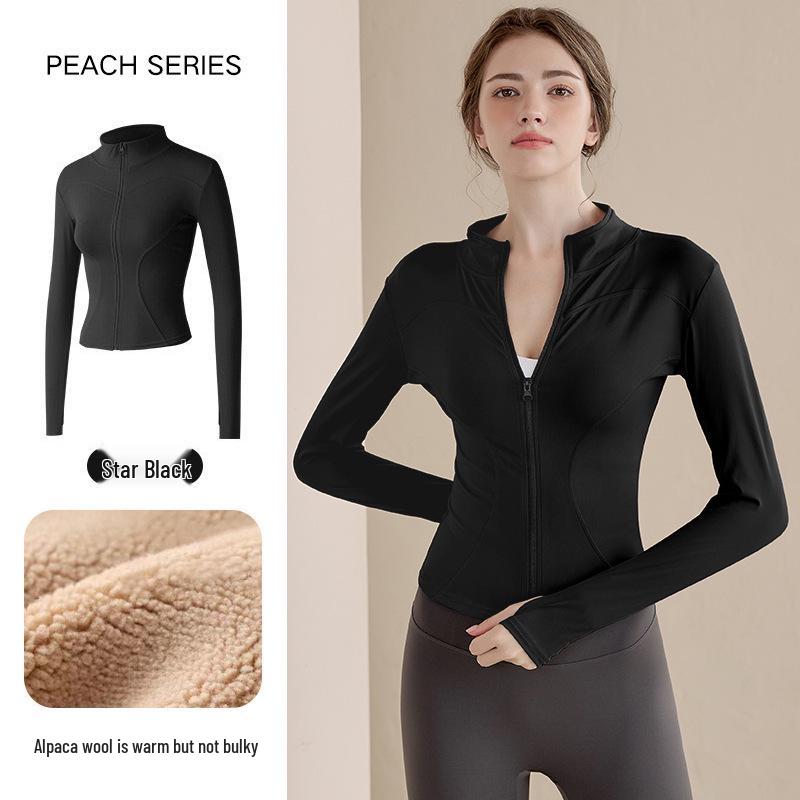 2025 Women's Velvet Winter Yoga Cardigan: Stand Collar, Zipper Sportswear, Warm Running Top