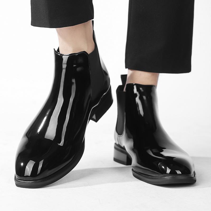 Jesień i zima szpiczaste zakrycie stopy duży rozmiar męskie buty wysokie skórzane buty czerwona podeszwa buty Martin brytyjskie casualowe buty Chelsea