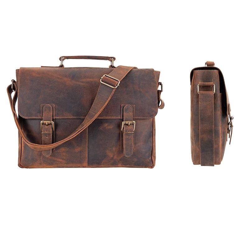 Retro Buffalo Hunter Deri Dizüstü Messenger Çanta Ofis Evrak Çantası Kolej Çantası