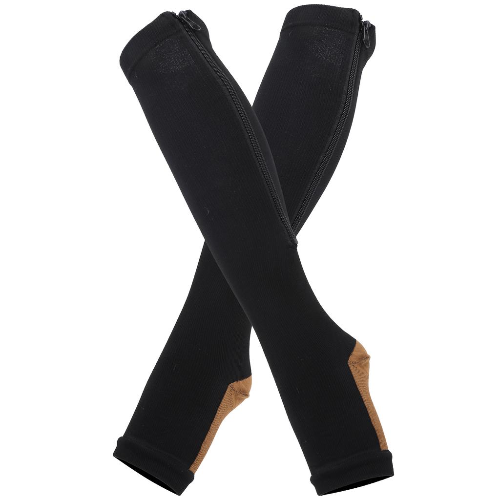 2Pcs Middle Tube Shaping Vein Sport Elasticity Compression Socks with Zipper Calf Slimming(Zipper Socks(black Copper