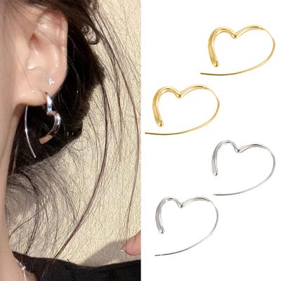 1 Pair Women Huggie Irregular Solid Heart Shape Earrings Color Electroplated Ear Jewelry