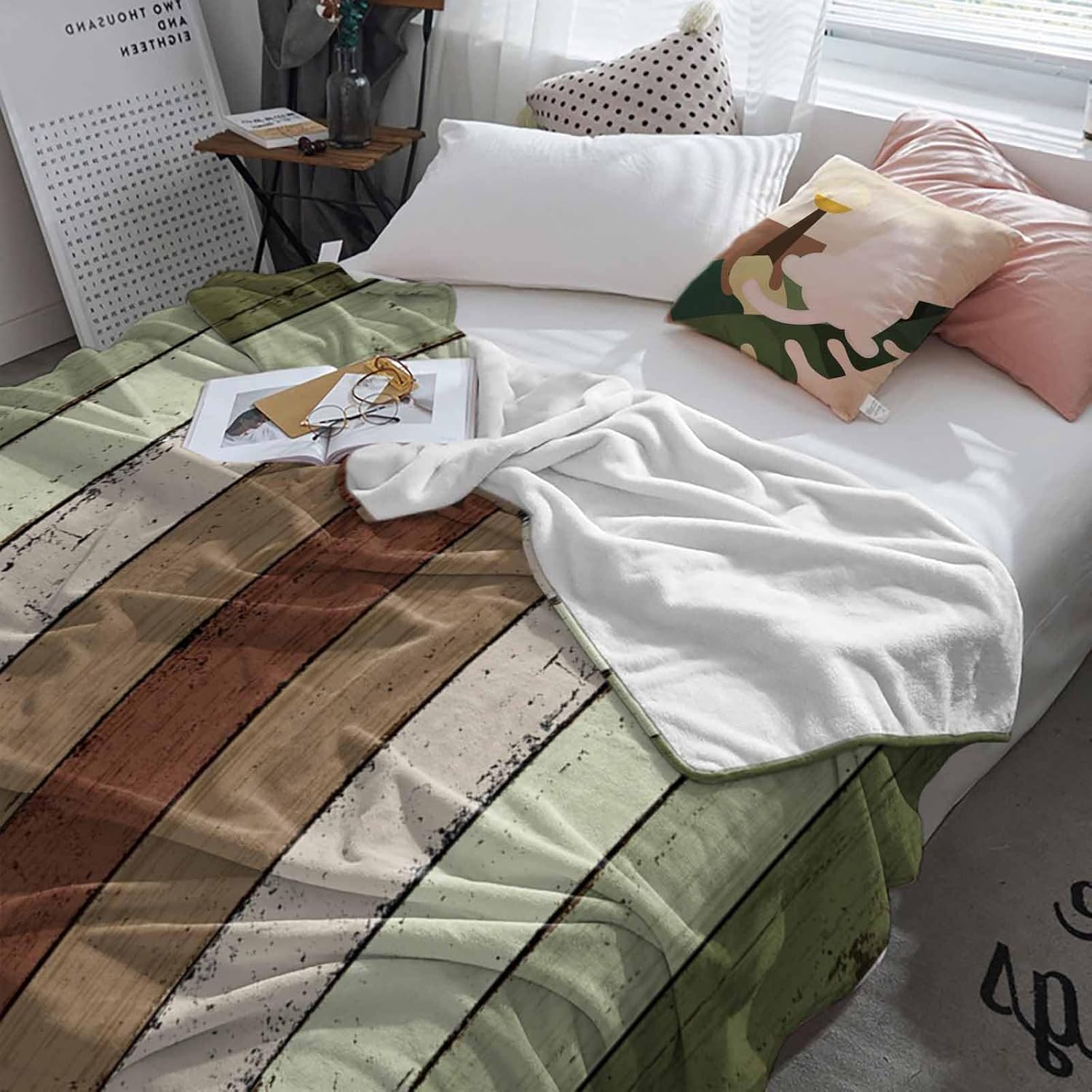 

Плед в стиле фермерского дома шалфейно-зеленый коричневый, мягкие пушистые пледы для кровати/дивана, винтажные деревенские деревянные легкие теплые пледы для 30 W x 40 L темно-синий