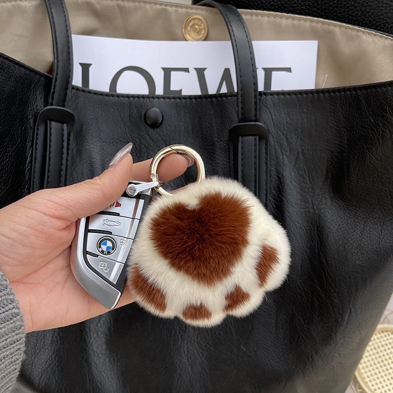Real Fur Kitten Paw Charm - Plush Rabbit Fur Keychain & Bag Pendant