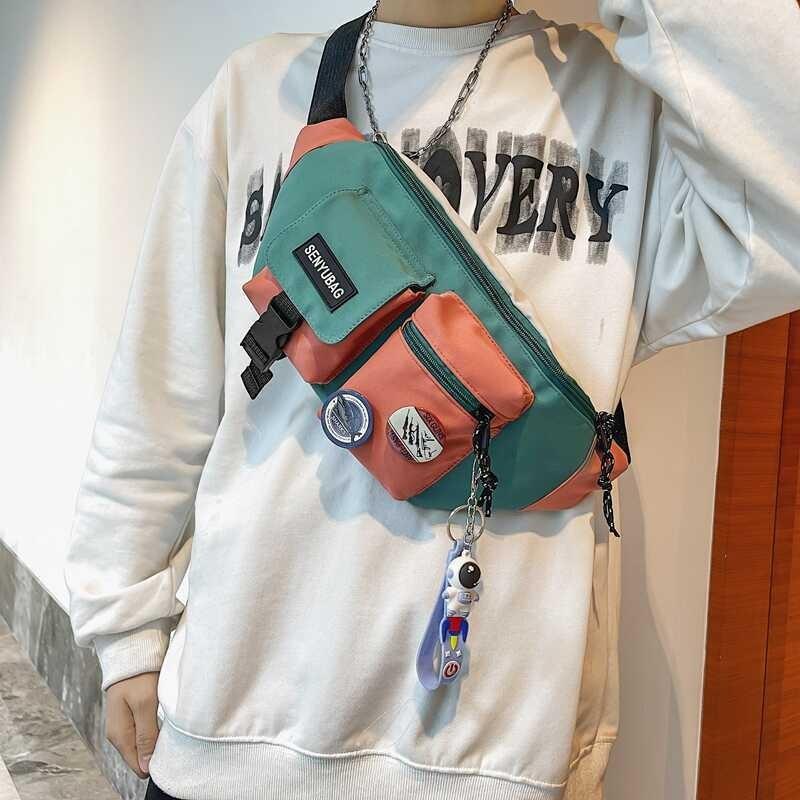 Sac de poitrine unisexe étanche élégant Couleur tendance Bloc de couleur Bandoulière Pour le cyclisme et le voyage