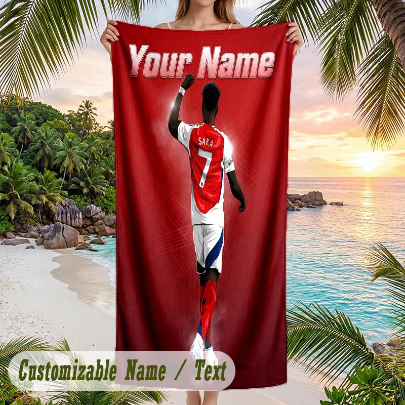 Beach Towel Bukayo Saka Print Custom Name Text Soft Towel for Swimming Pool