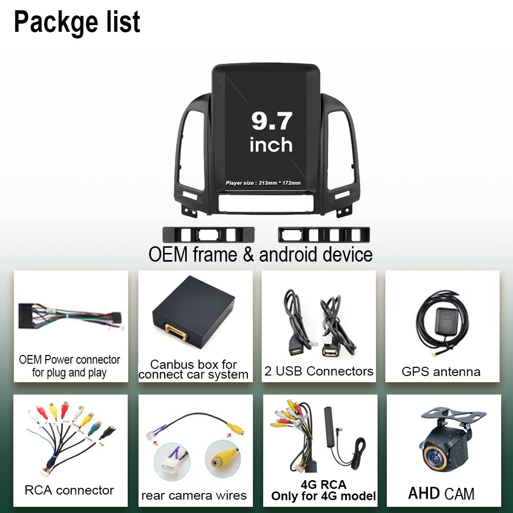 9.7 Inch For Hyundai Santa Fe 2 2006-2012 For Tesla Style Car Radio Carplay Head Unit Car Stereo Wifi Android Auto DSP Bluetooth