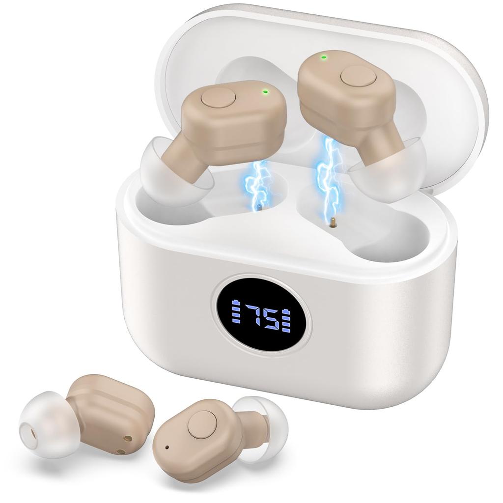 Shuonki Hearing Amplifier for Seniors 2025 New Compact Suitable for Small 4 Volume Easy Battery Level Automatic Power Up To Hours of Continuous 300mAh