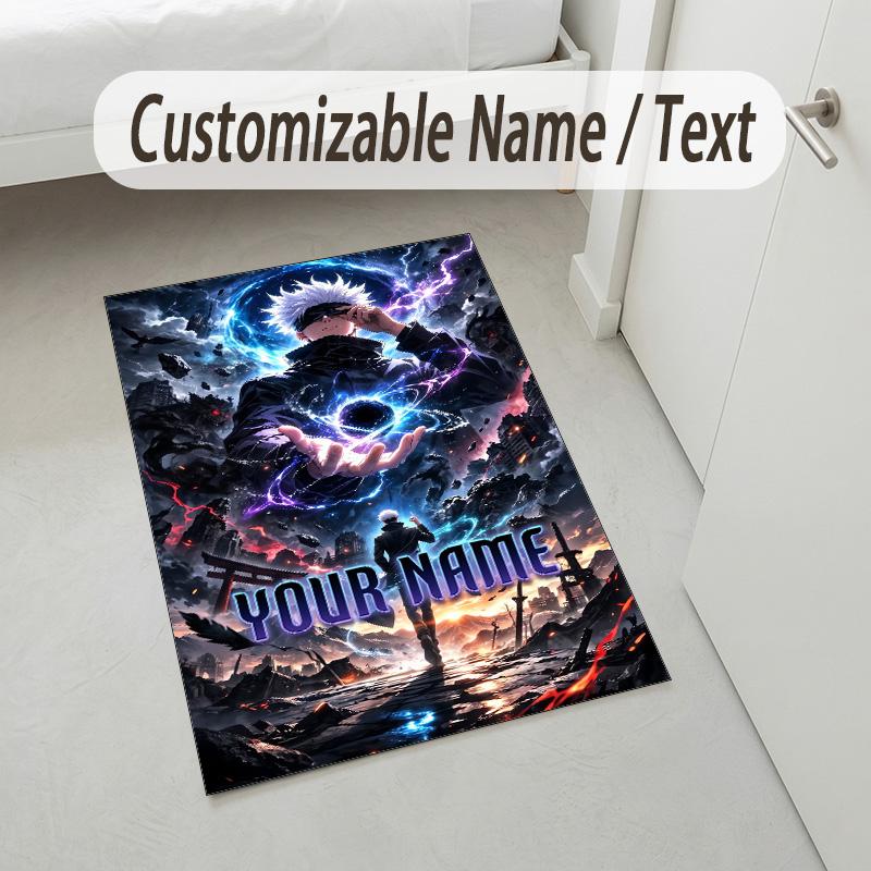 Personalized Crystal Velvet Carpet,Jujutsu Kaisen Custom Printed Name, Plush Area Rug For Home Indoor Decor