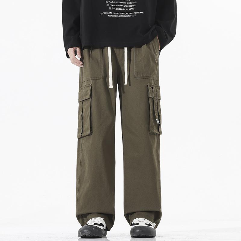 LKTM Men's Retro Multi-Pocket Cotton Drawstring Overalls - Loose Fit Casual Pants