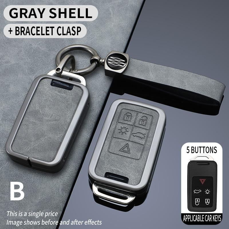 5/6 Buttons Zinc Alloy+ Leather Car Remote Key Case Cover Protection Holder Shell Key Fob for Volvo XC60 V60 S60 S80 XC70 V40